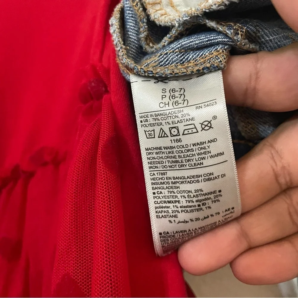 Old Navy Stylish Denim Jacket with Red Dress for Kids size 5, 6-7 outfit bundle